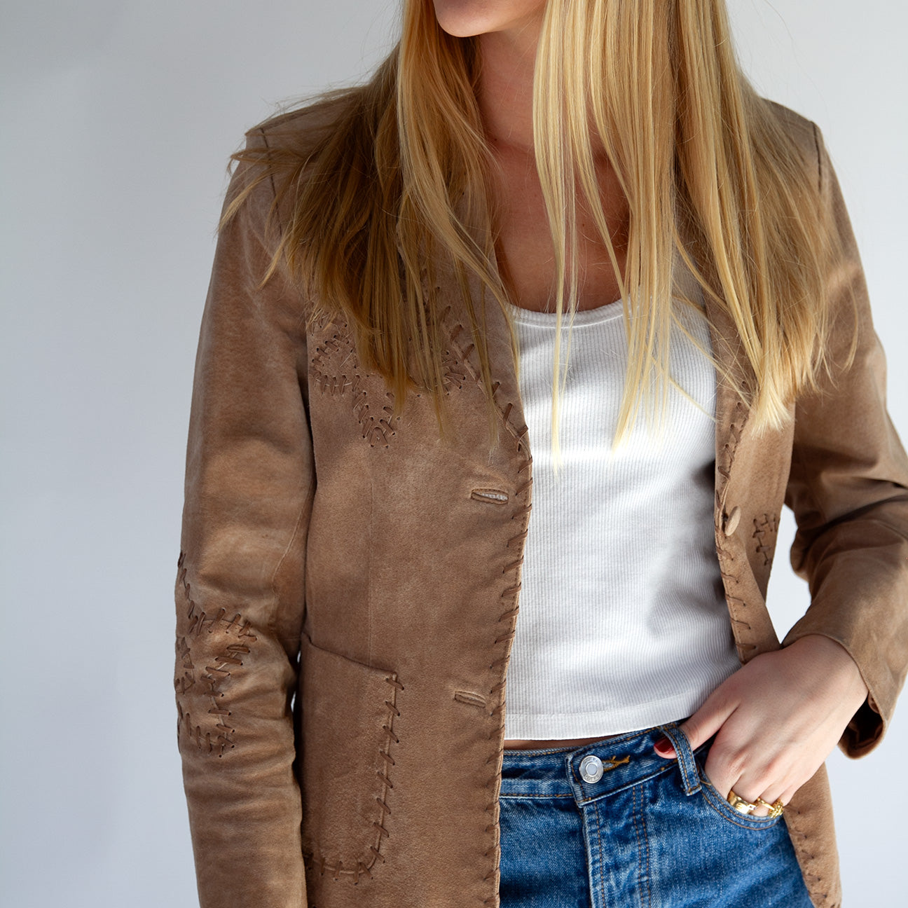 Leather Stitched Crop Blazer