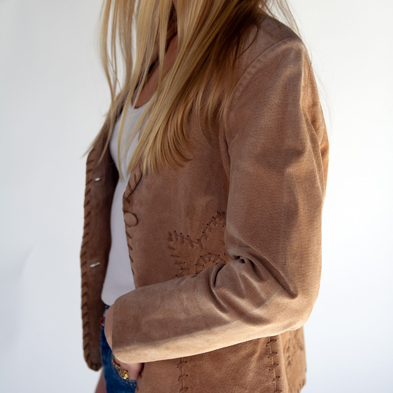 Leather Stitched Crop Blazer