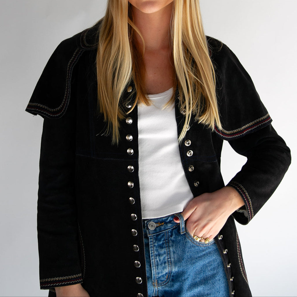 Buttoned-Cape Jacket
