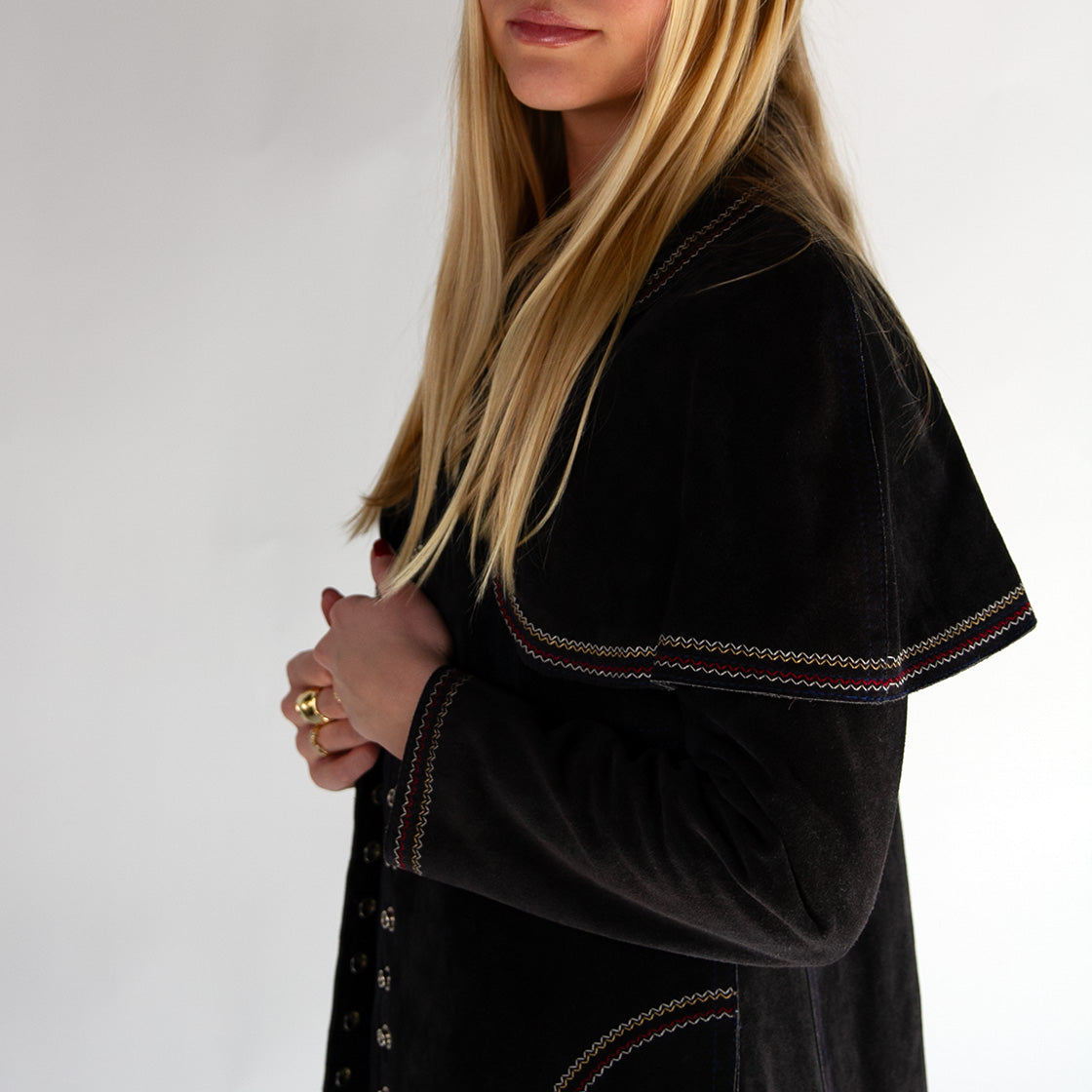 Buttoned-Cape Jacket